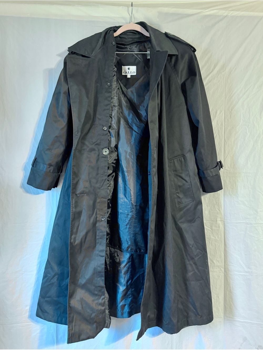 Gallo Women's Black Full Length Trench Coat Thermo Insulated Size 12P Petite
